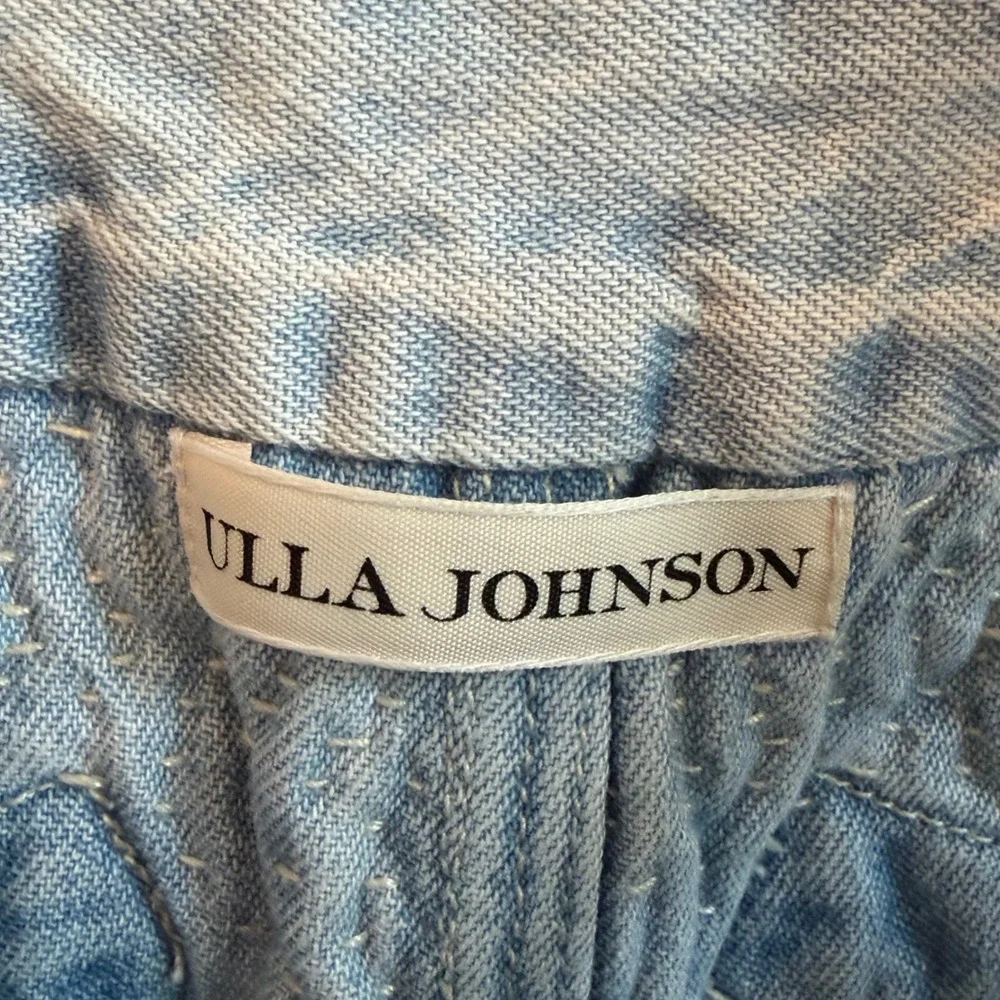Ulla Johnson Patchwork Denim Wide Leg Overalls Blue Cotton Size 4 - Picture 6 of 9